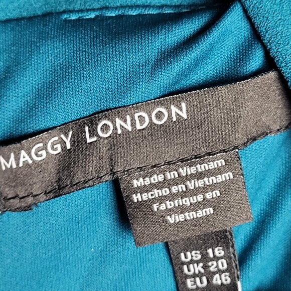 Maggy London Dress Women's 16 Turquoise Green Tie Neck Midi Career Office NWT - Picture 8 of 12